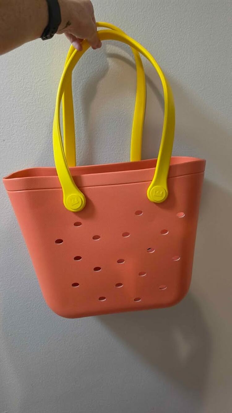 Bag - Peach/Coral Tote Bag with Yellow Handles